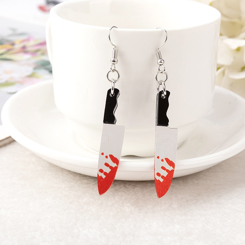 Women’s bloody Santoku knife earrings