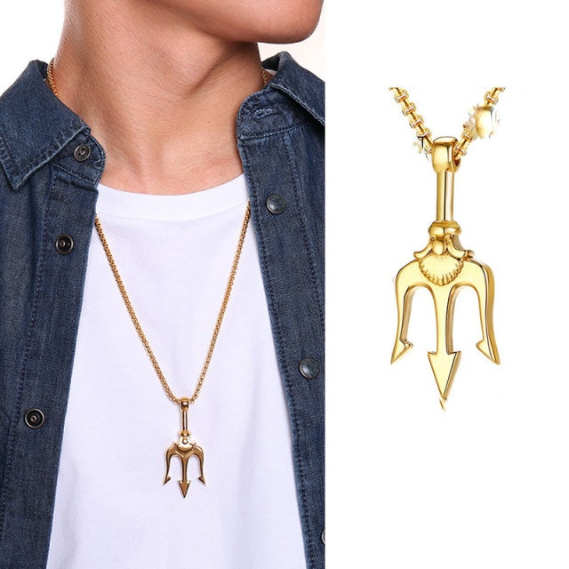 Men gold triton necklace