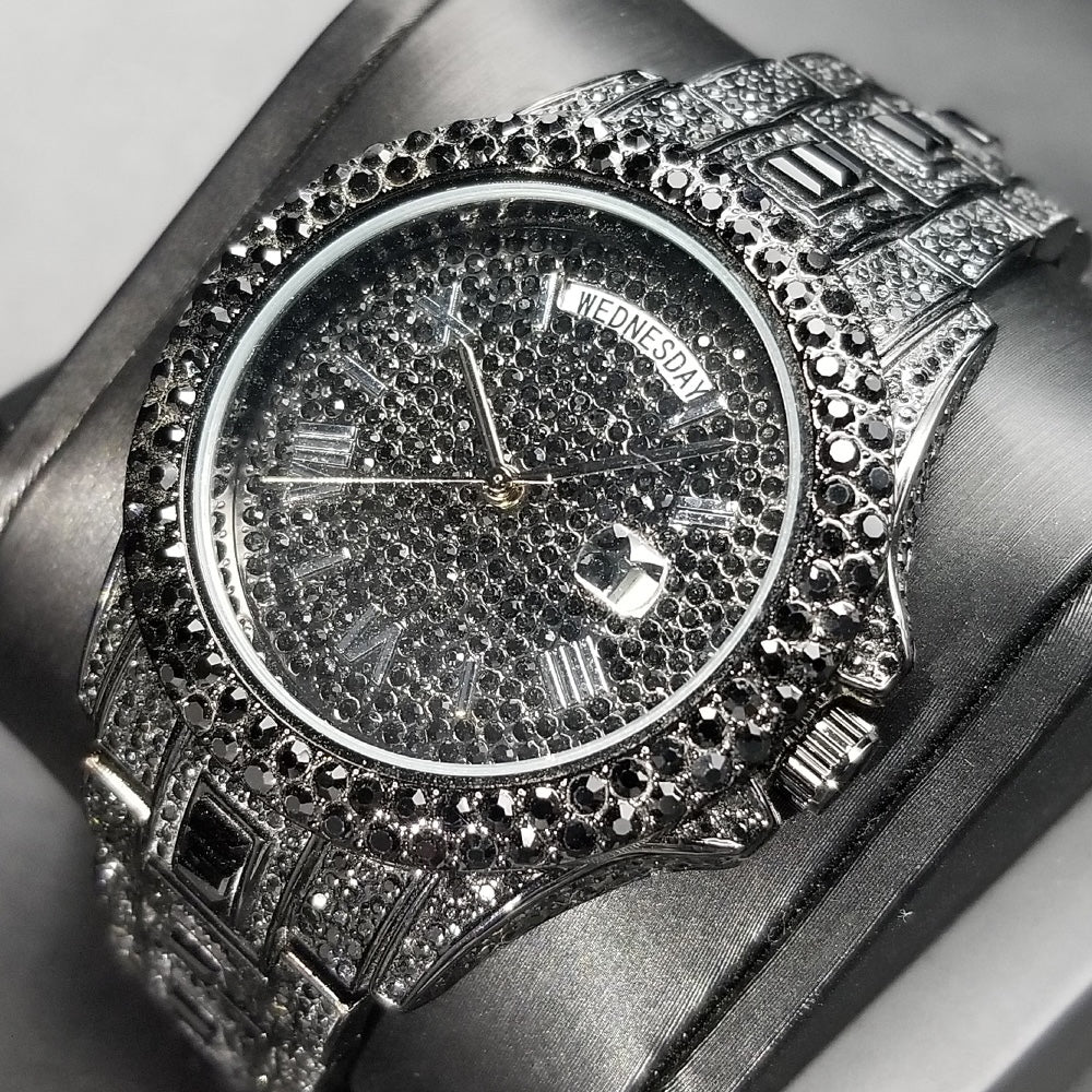 Diamond Studded Men’s Black Watch