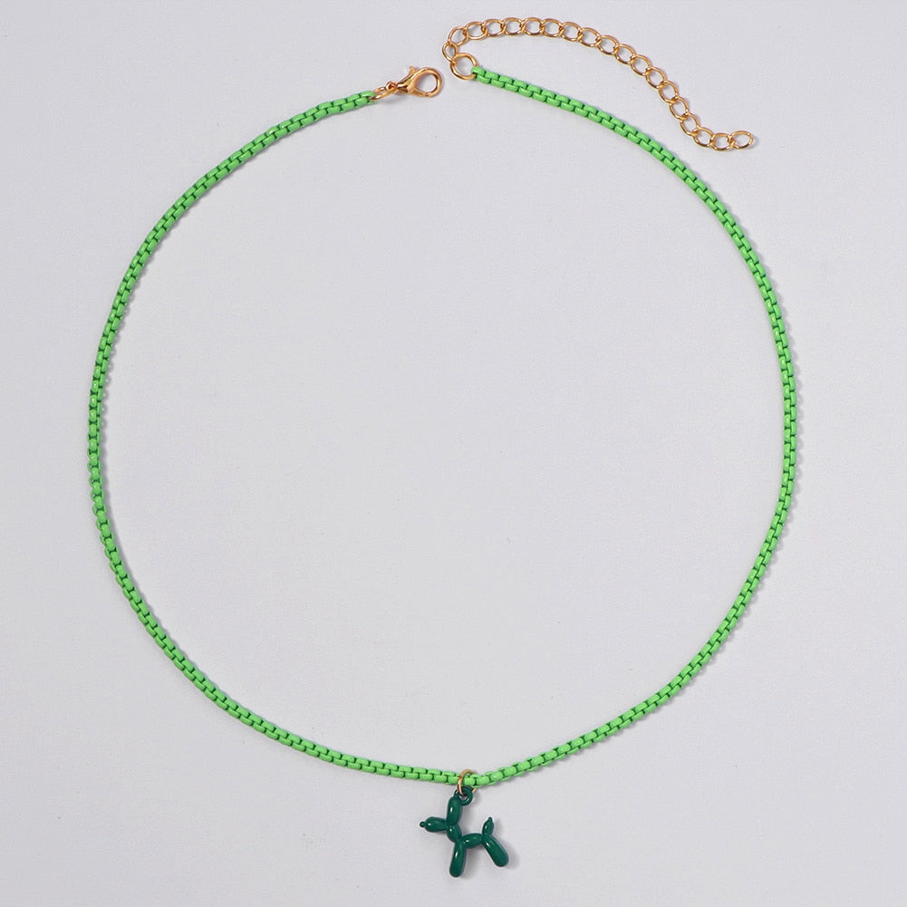 Green balloon dog necklace