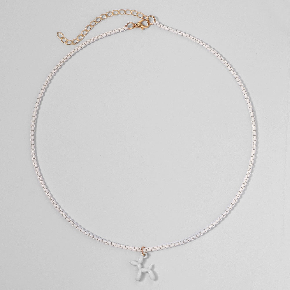 White balloon dog necklace