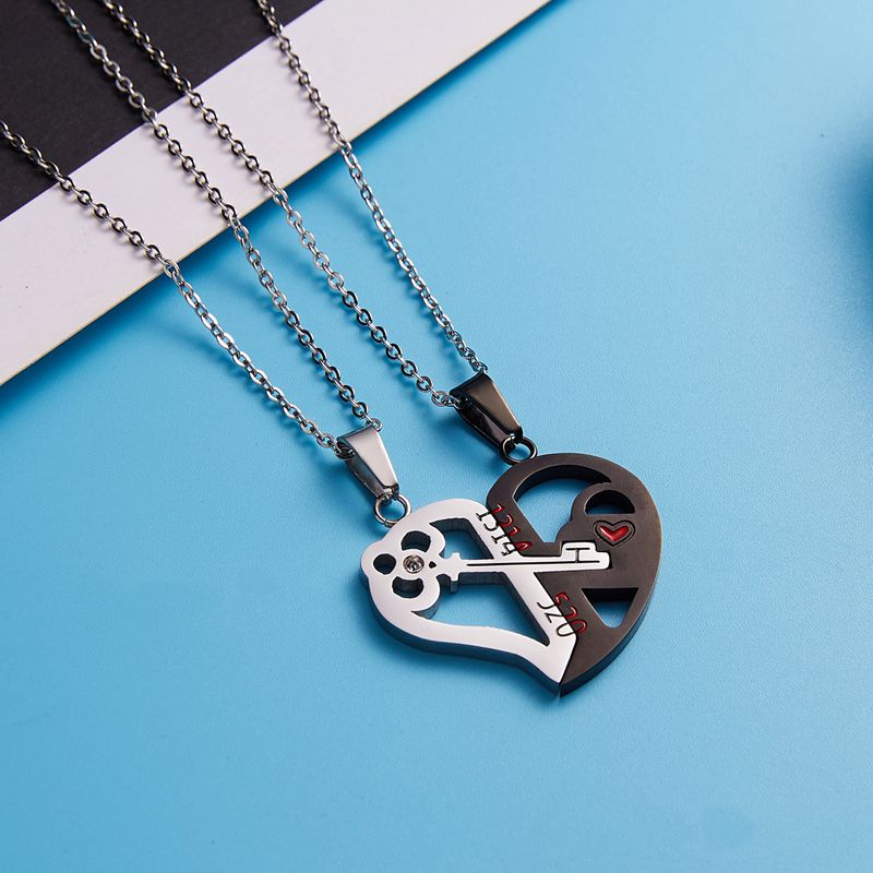 Couple’s heart and lock key necklace