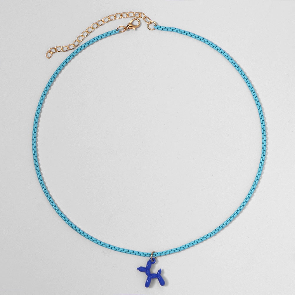 Blue balloon dog necklace