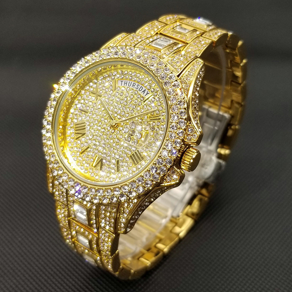 Diamond Studded Men’s Gold Watch