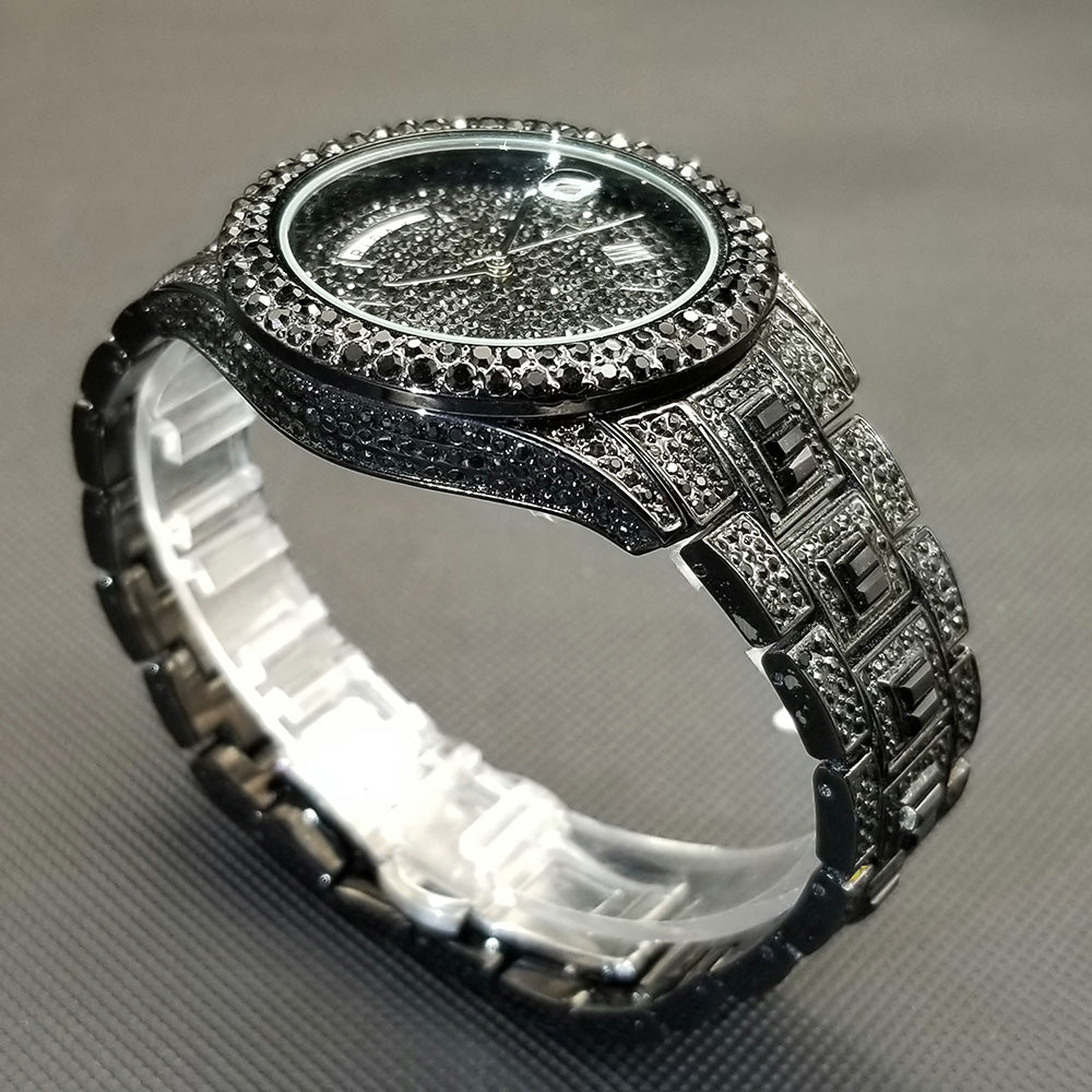 Diamond Studded Men’s Black Watch