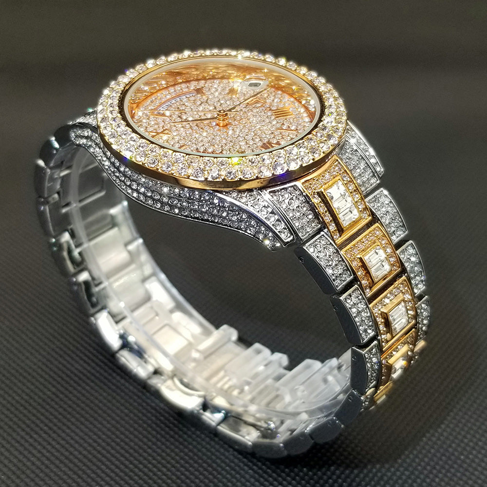 Diamond Studded Men’s Rose Gold and Silver Watch