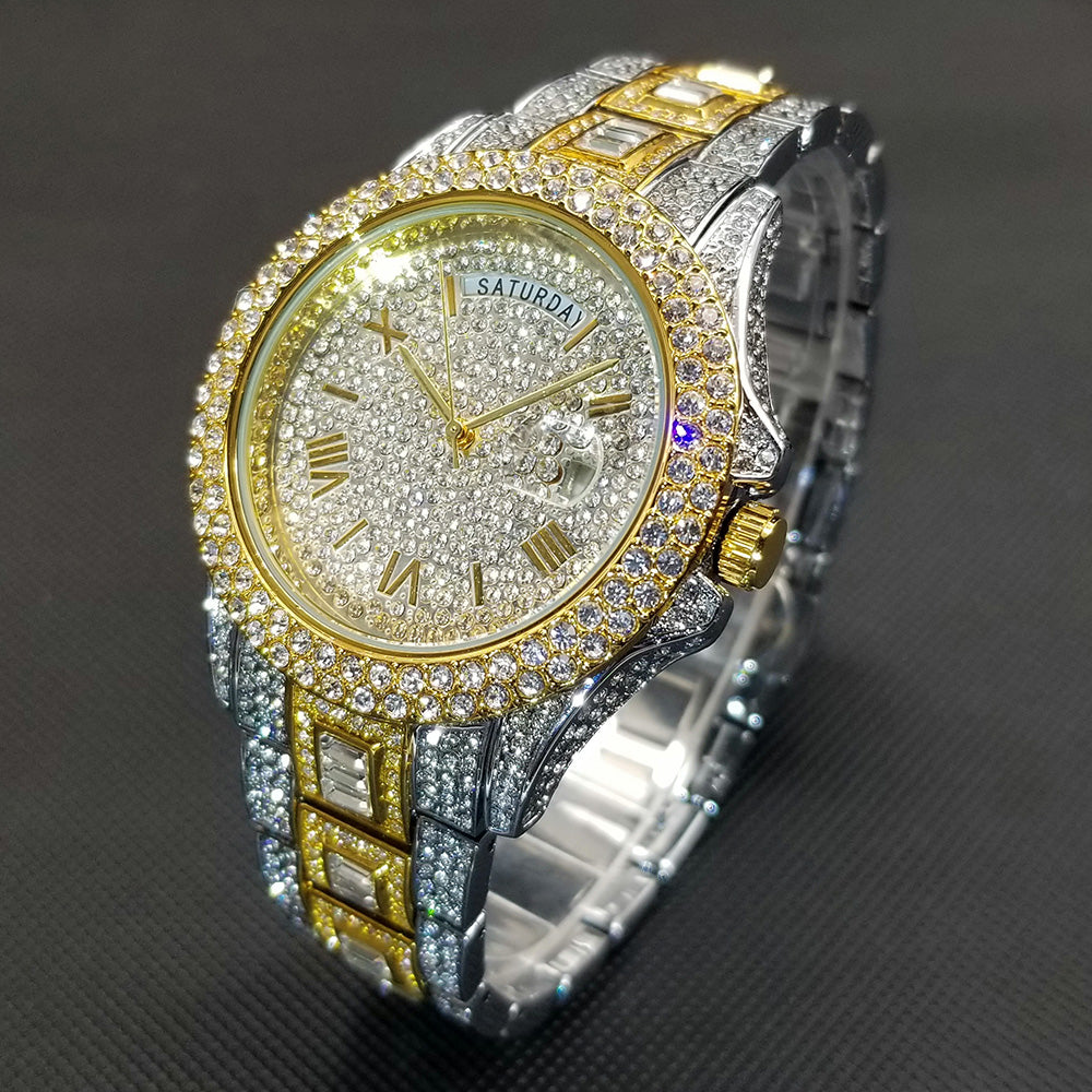 Diamond Studded Men’s Gold and Silver Watch