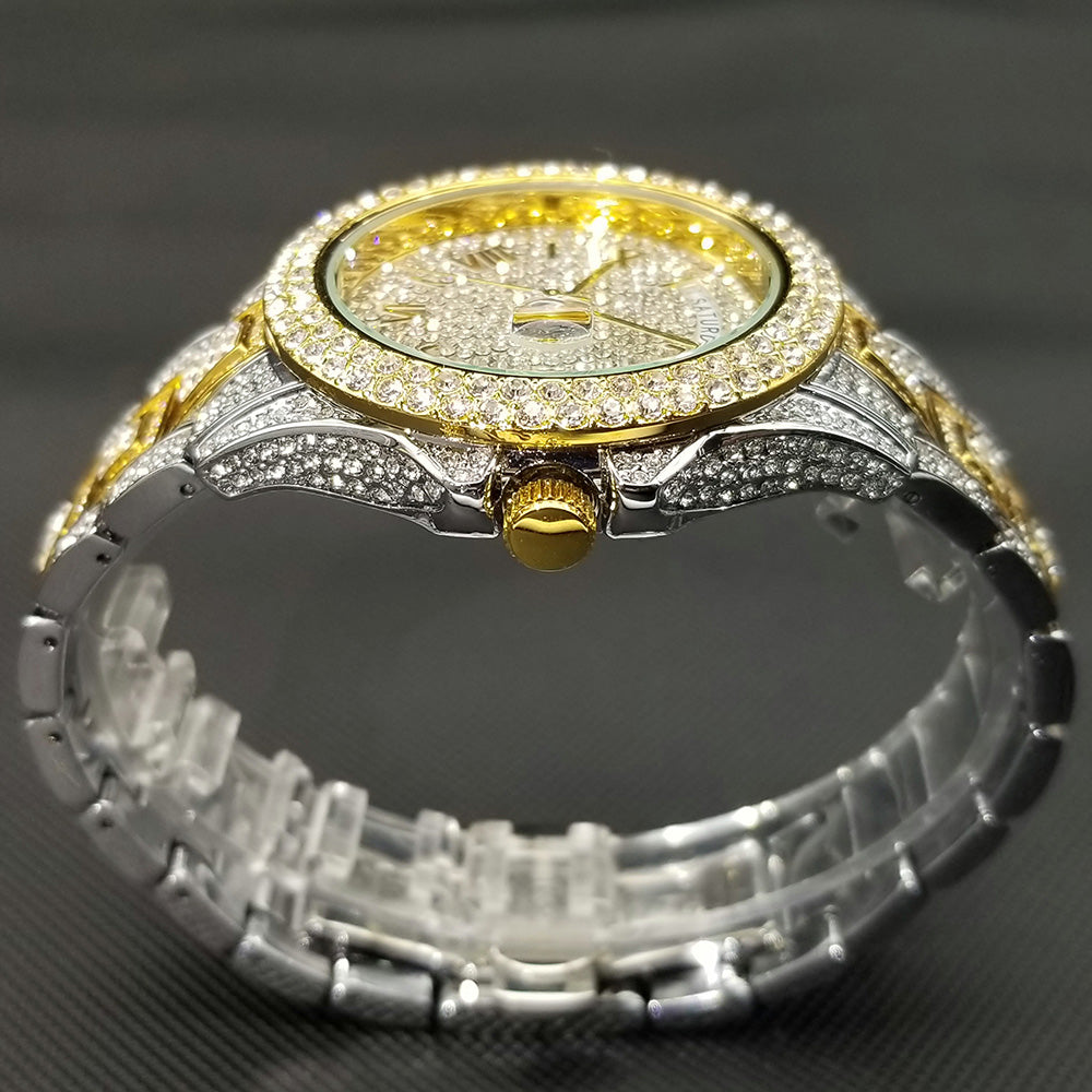 Diamond Studded Men’s Gold and Silver Watch