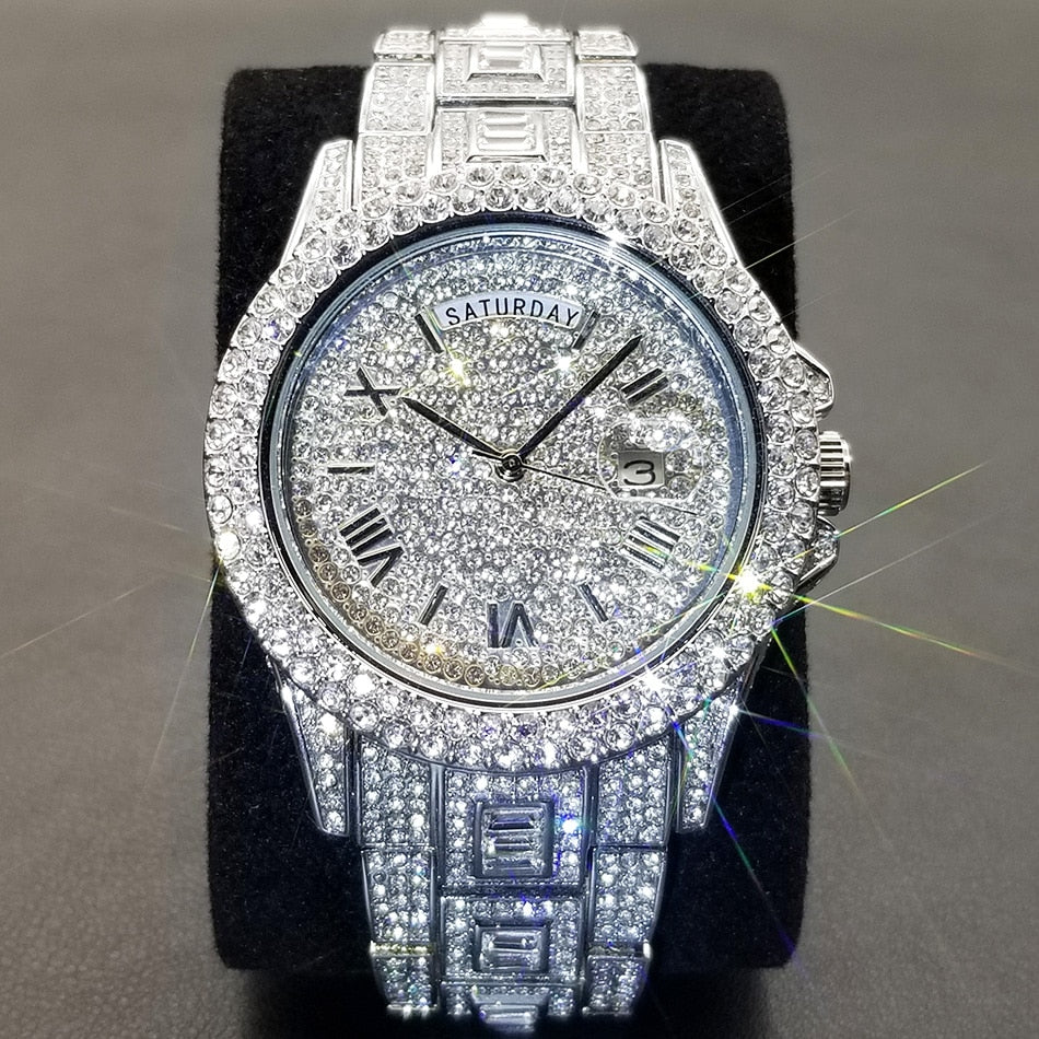 Diamond Studded Men’s Silver Watch