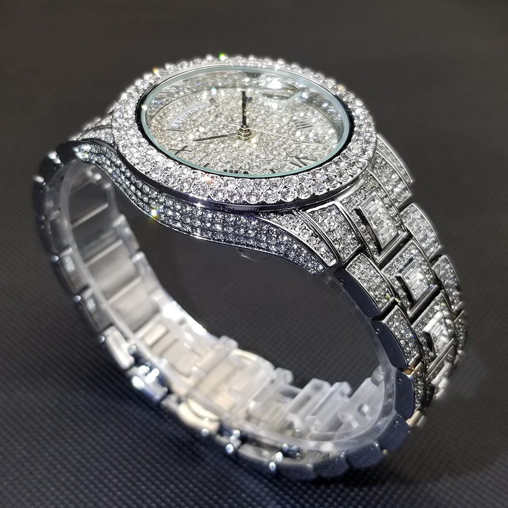 Diamond Studded Men’s Silver Watch