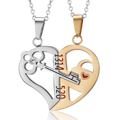 Couple’s heart lock and key necklace