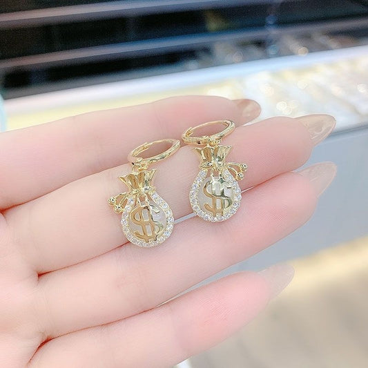 Gold Money Bag Earrings