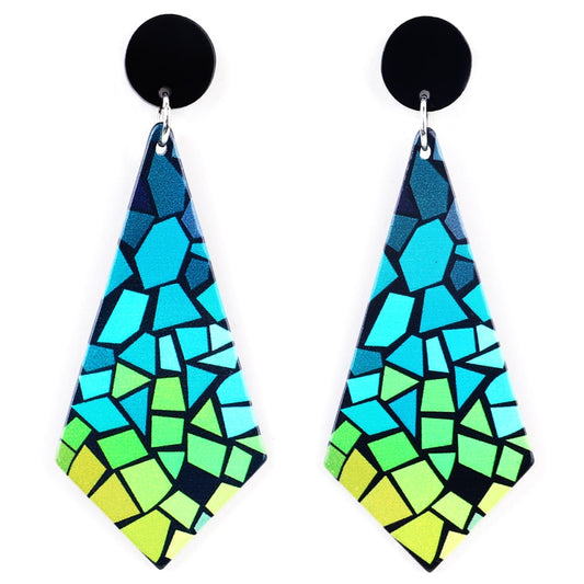 Blue and green stained glass earrings