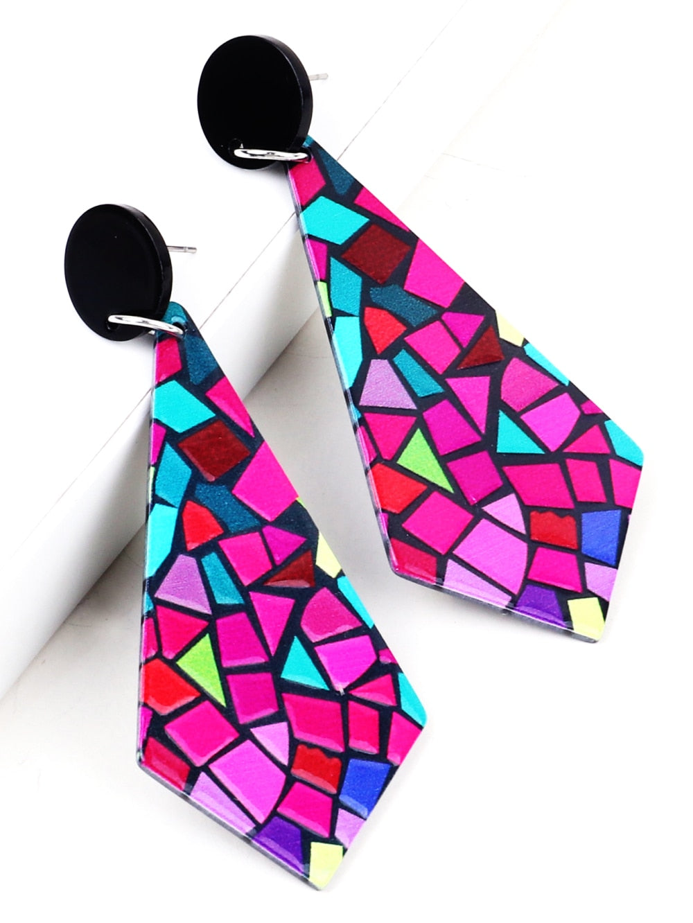 Pink stained glass earrings