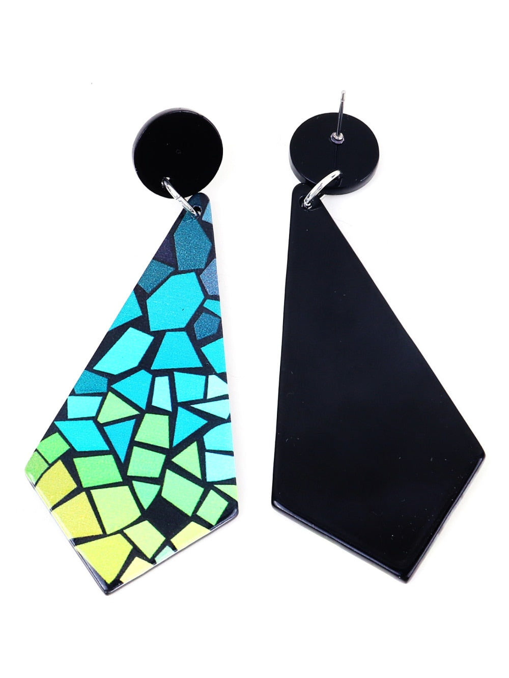 Blue and green stained glass earrings