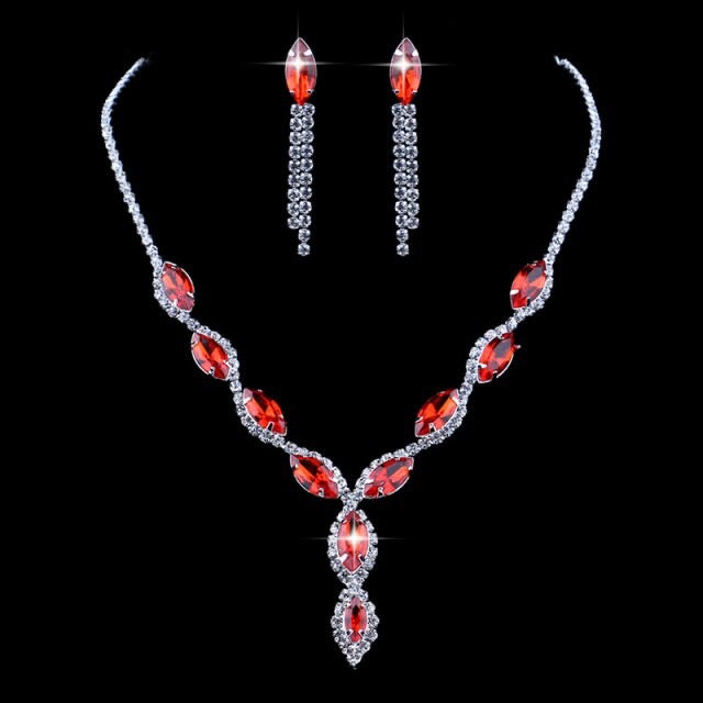 Women’s red diamond necklace and earrings set