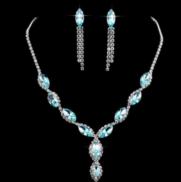 Women’s light blue diamond necklace and earrings set