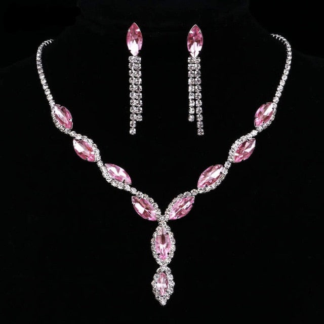 Women’s pink diamond necklace and earrings set