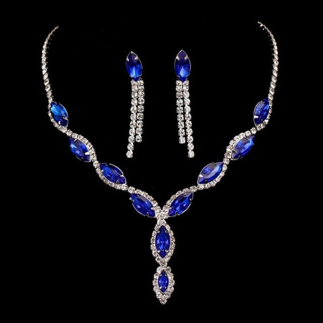 Women’s blue diamond necklace and earrings set