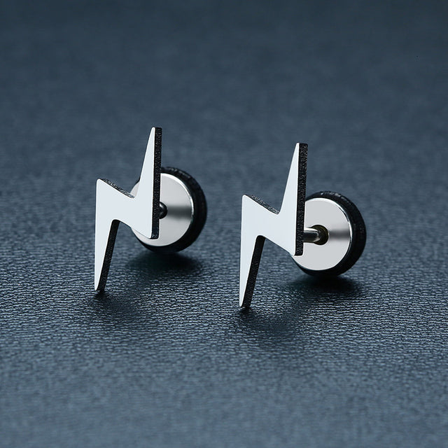 Men’s silver lightning stud earrings