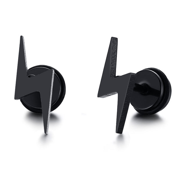 Men’s black lightning stud earrings