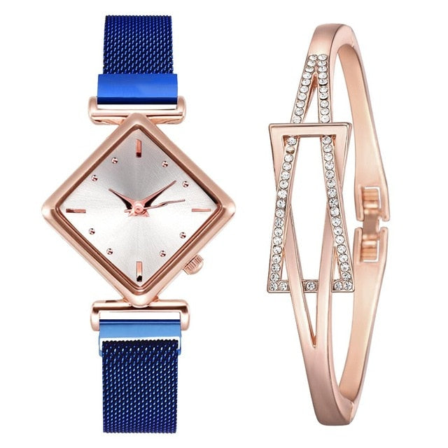 Women’s blue and white watch and bracelet set