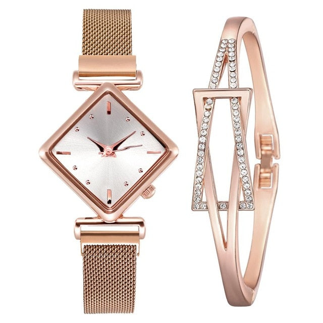 Women’s white and brown watch and bracelet set