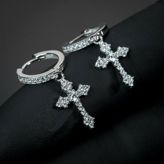 Men’s diamond cross earrings