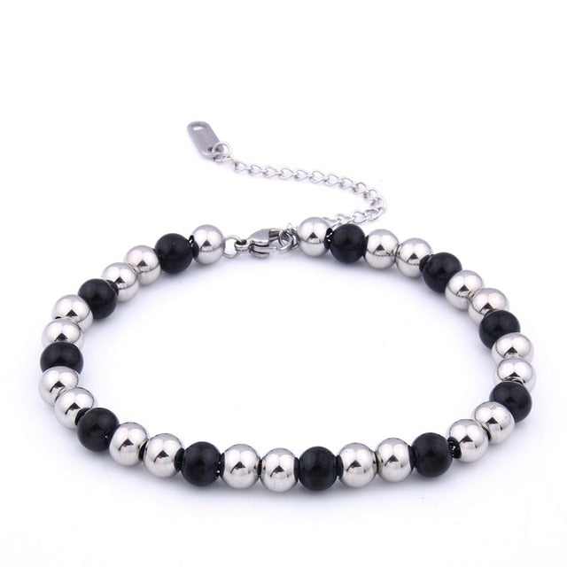 Men’s black and silver bead bracelet