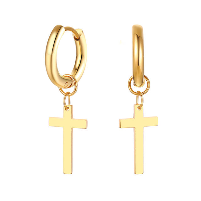 Men’s gold cross earrings