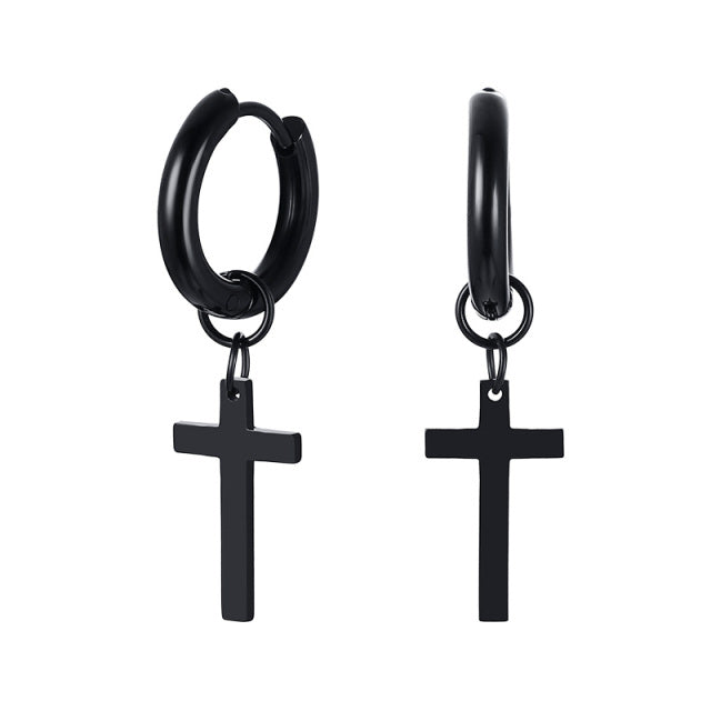 Men’s black cross earrings