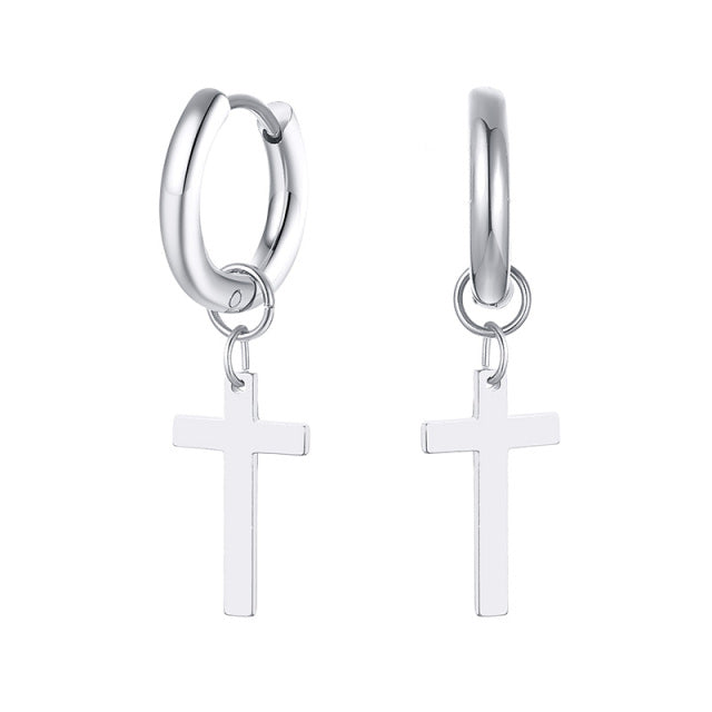 Men’s silver cross earrings