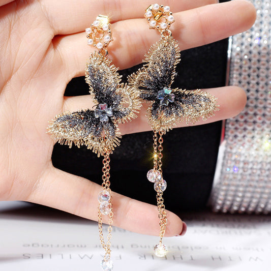 Dark grey furry butterfly earrings