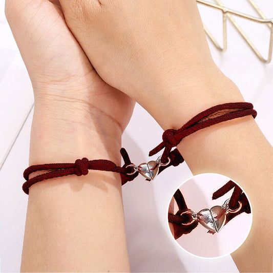 Couple’s matching heart connecting bracelet set