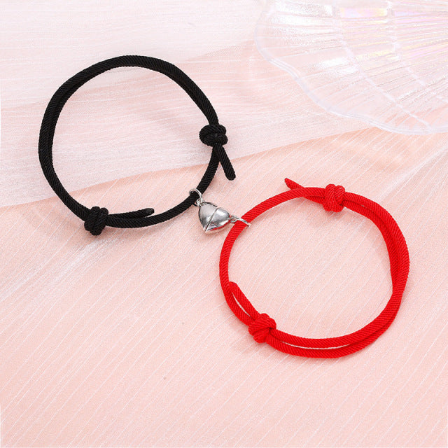 Couple’s matching heart connecting bracelets