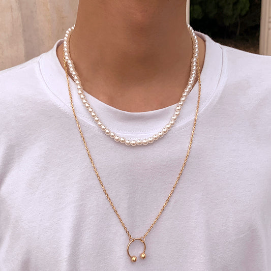 Men’s pearl and chain necklace