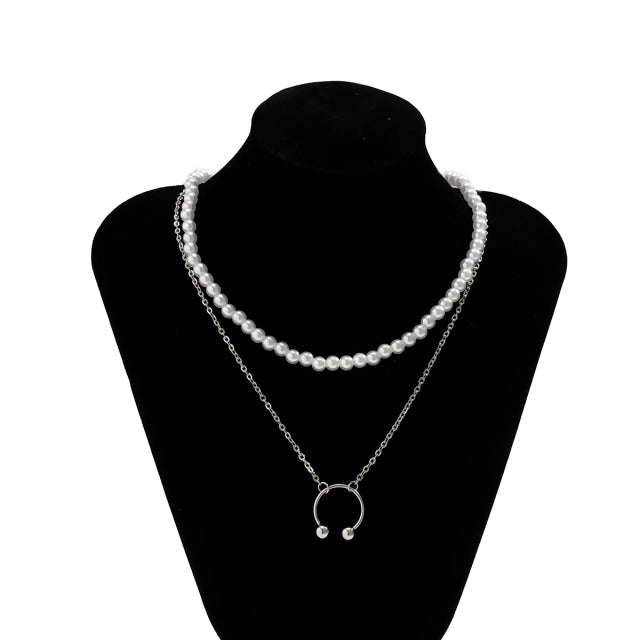 Pearl and silver chain necklace