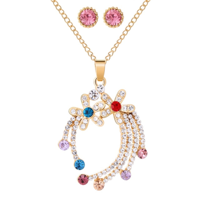 Women’s colorful diamond necklace and earrings set