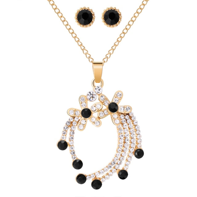 Women’s black diamond necklace and earring set