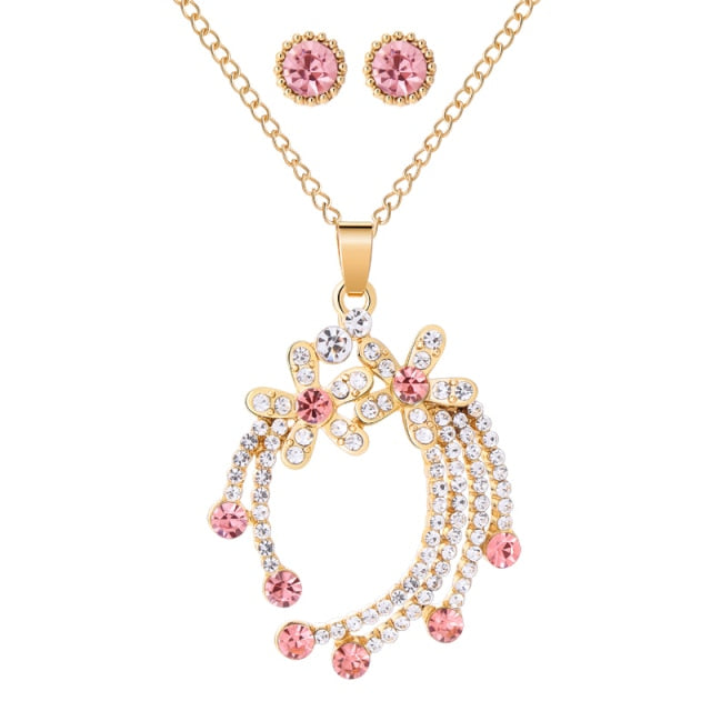 Women’s pink diamond necklace and earring set