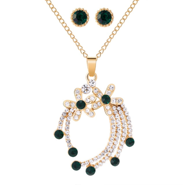 Women’s green diamond necklace and earrings set