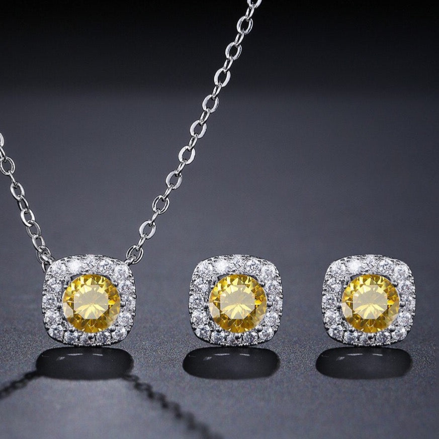 Women’s yellow diamond necklace and earrings set