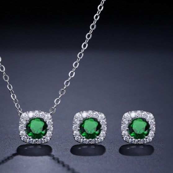 Women’s green diamond necklace and earrings set