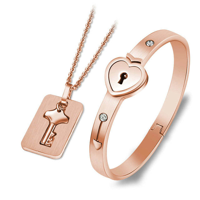 Couple’s rose gold necklace and bracelet set