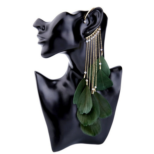 Women’s green cuff feather earring