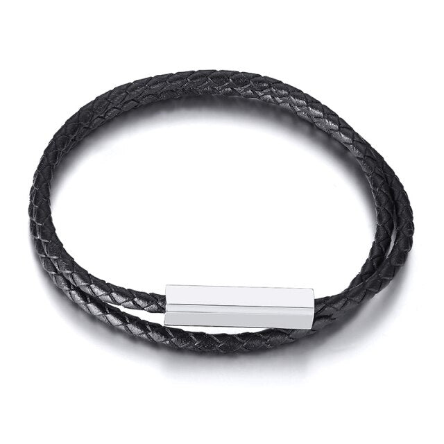 Men silver and black braided bracelet