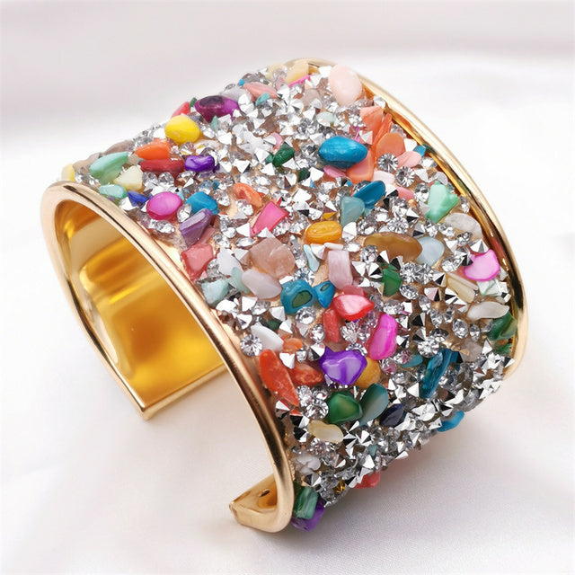 Diamonds and colored stones cuff bracelet